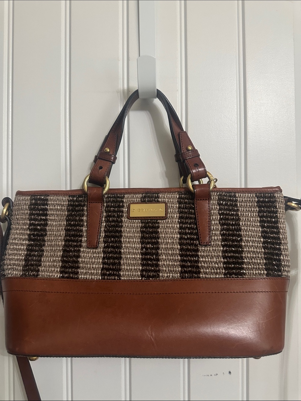 Brahmin Raffia Leather Bag with Detachable strap